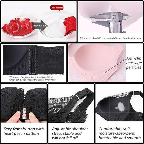 Doosinki Comfort Floral Secret Rose Bra  Size 34  NWOT  Front Closure Black Lace - Picture 9 of 9